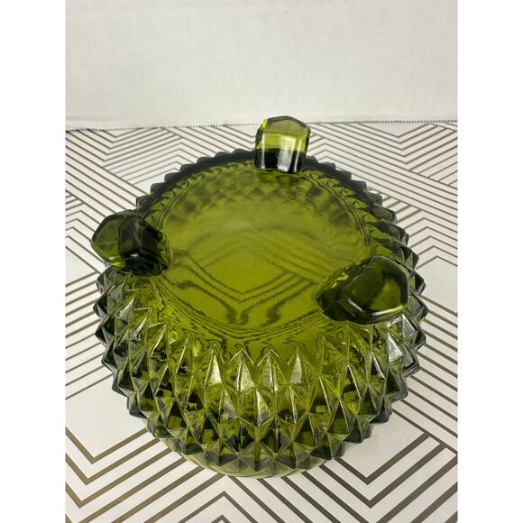 Vintage Indiana Diamond Point Green Glass Dish - Picture 5 of 5